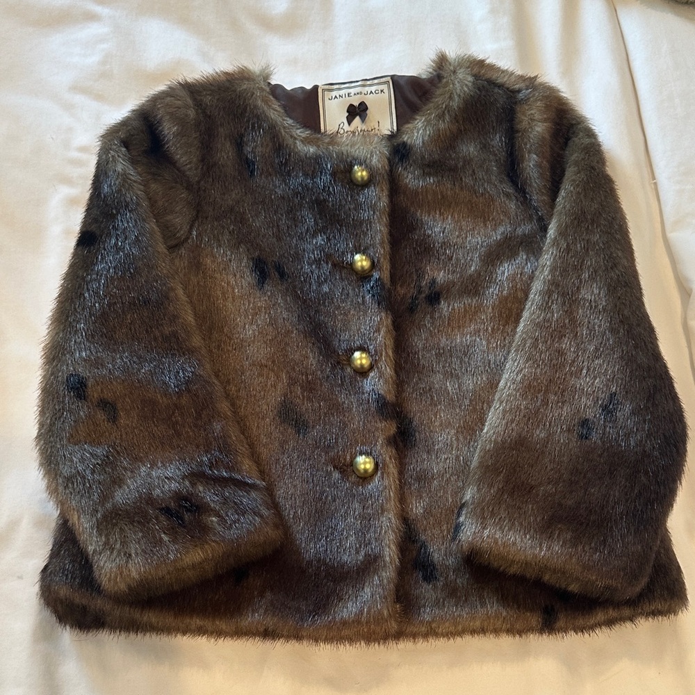 Janie and Jack Brown Faux Fur Coat